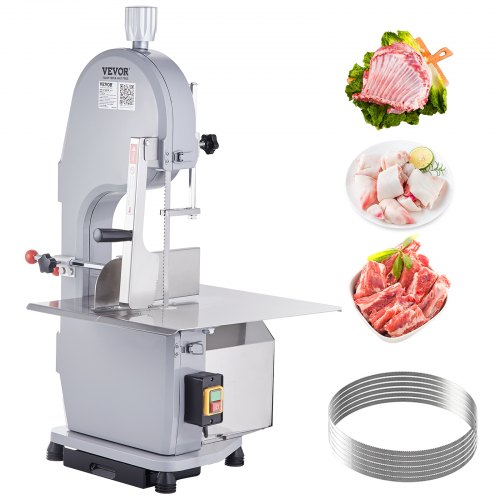 Bostome Commercial Electric Meat Bandsaw with stainless steel body and adjustable thickness settings.