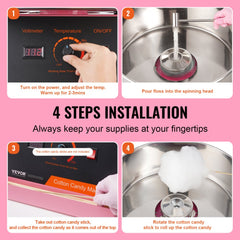 Pink Bostome commercial cotton candy machine with stainless steel bowl and transparent cover.