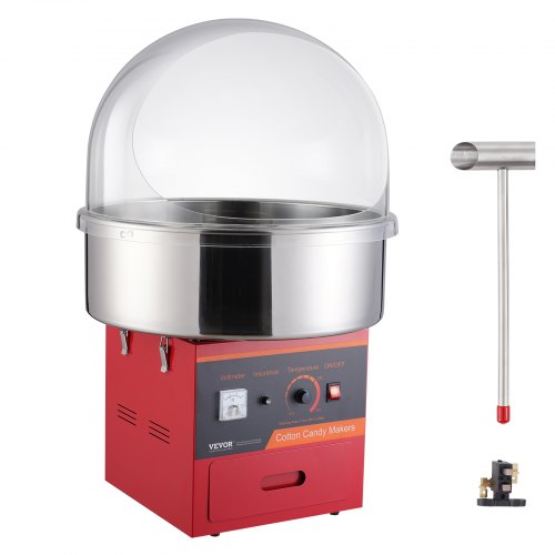 Red Bostome commercial cotton candy machine with stainless steel bowl and user-friendly design.