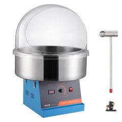 Bostome commercial cotton candy machine in blue with a stainless steel bowl and temperature control.