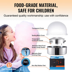 Bostome commercial cotton candy machine in blue with stainless steel bowl and temperature control.