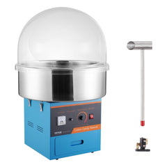 Bostome commercial cotton candy machine in blue with stainless steel bowl and transparent cover.