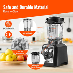 Black 68 oz Bostome professional commercial blender with 2200W motor, durable jar, and control knobs.