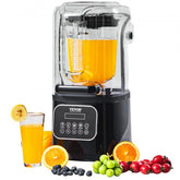Bostome Commercial Blender with Shield, 2200W, 68oz, black with stainless steel blades and touchscreen.
