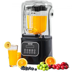 Bostome Commercial Blender with Shield, 2200W, 68oz, black with stainless steel blades and touchscreen.