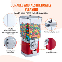 Red 17-inch gumball machine with transparent jar and coin-operated dispensing mechanism.