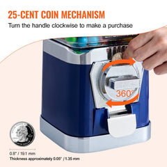 Blue 17-inch gumball machine with a transparent candy jar and coin-operated mechanism.