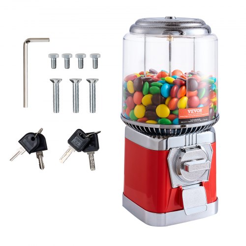Red 16-inch gumball machine with a clear candy jar and coin-operated dispensing mechanism.