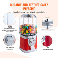 Red 16-inch gumball machine with a transparent candy jar and coin-operated dispenser.