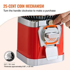 Red 16-inch gumball machine with a clear candy jar and coin mechanism for dispensing treats.