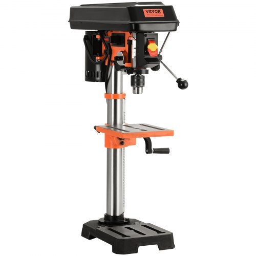 Bostome 10-inch 5-speed benchtop drill press with cast iron base and 610-2800 RPM range.
