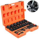 22-piece deep impact socket set with chrome vanadium steel in a sturdy carrying case.
