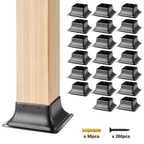 Heavy-duty powder-coated steel bracket for 4x4 posts, includes 20 bases and installation hardware.