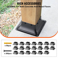 Heavy-duty powder-coated steel bracket for 4x4 posts, includes 20 bases and installation hardware.