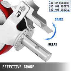 Four 8-inch heavy duty polyurethane scaffolding caster wheels with dual-locking brakes.