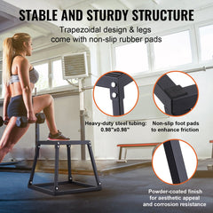 Black 4-piece plyometric jump box set with 12, 18, 24, and 30 inch heights, anti-slip surfaces.