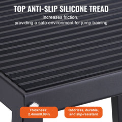 Black 12-inch steel plyometric jump box with anti-slip surface and sturdy construction.