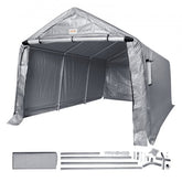 Heavy duty portable garage carport with galvanized steel frame and tear-resistant fabric cover.