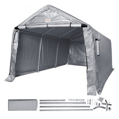 Heavy duty portable garage carport with galvanized steel frame and tear-resistant fabric cover.