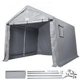 Gray 7x12 ft portable outdoor storage shed with heavy-duty steel frame and PE cover.