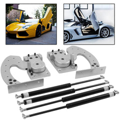 Universal steel Lambo vertical door hinge kit with 90-degree lift and gas struts.