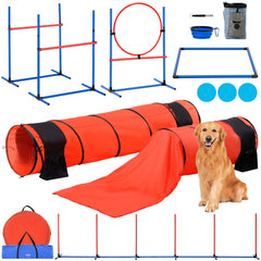 Bostome dog agility training set with hurdles, tunnels, and weaving poles for active play.