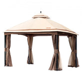 Bostome 10x13ft patio gazebo in beige and black with mosquito netting and sturdy steel legs.