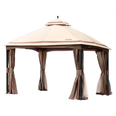 Bostome 10x13ft patio gazebo in beige and black with mosquito netting and sturdy steel legs.