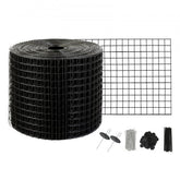 Roll of 6in x 50ft black PVC-coated wire mesh bird guard with fasteners and clips.