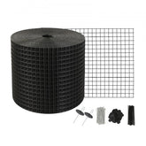 Roll of 6in x 100ft black PVC-coated mesh bird guard with stainless steel fasteners.