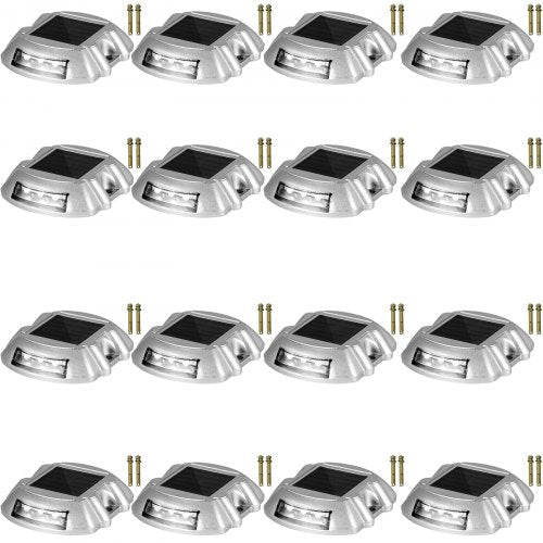 16-pack of white waterproof solar driveway lights with stakes.