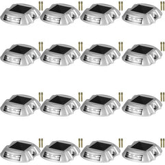16-pack of white waterproof solar driveway lights with stakes.