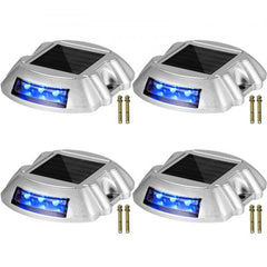 Bostome Solar Driveway Lights 4-Pack with blue LED glow and waterproof aluminum casing.