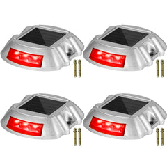 Four red LED solar-powered driveway lights with waterproof aluminum shells.