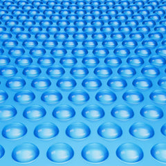 Blue 12 mil polyethylene solar pool cover, 28x14 feet, with closed bubble design.