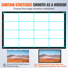 Bostome 155" fixed frame projector screen with a black velvet border and aluminum alloy frame.