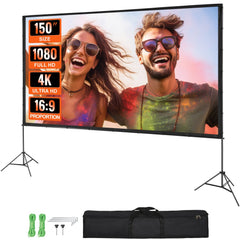 150-inch outdoor projector screen with a wrinkle-free fabric and sturdy stand.