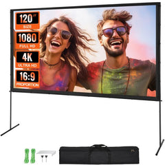 Bostome 120" outdoor projector screen with a wrinkle-free design and stable stand.