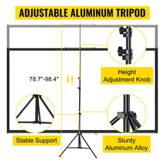 Bostome 60" 4K HD tripod projector screen with wrinkle-free surface and height adjustable tripod.