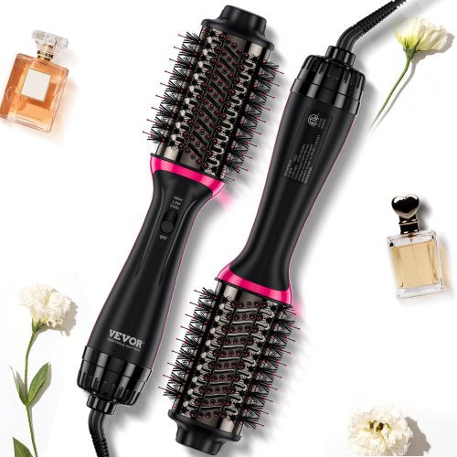 Oval barrel hair dryer brush with nylon pins for styling, drying, and volumizing hair.
