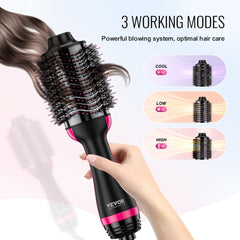 Bostome Dual Voltage Hot Air Brush with an oval brush head for drying, curling, and straightening.