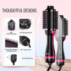 Bostome Dual Voltage Hot Air Brush with an oval brush head for drying, curling, and straightening.