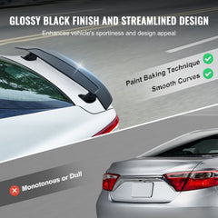 Glossy black 46.3-inch GT wing spoiler mounted on the rear of a white sedan.