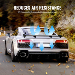 Matte black 43.3-inch adjustable aluminum GT wing spoiler on rear of white Audi sports car.