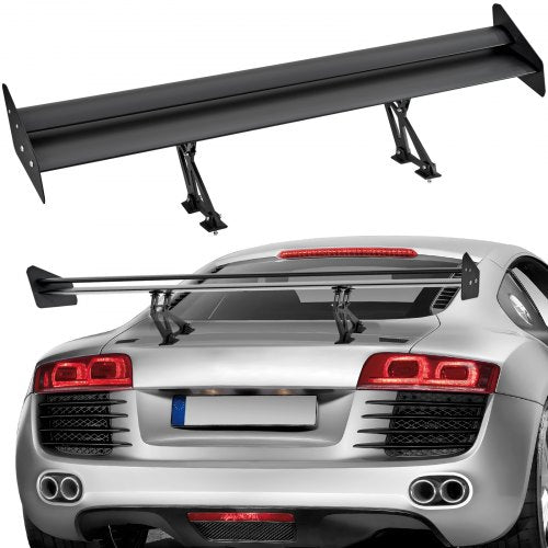 Matte black 53.1-inch adjustable aluminum GT wing spoiler mounted on a silver sports car rear.
