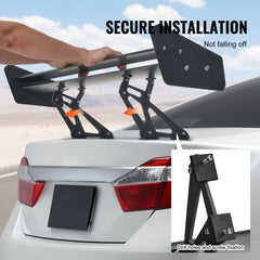 Matte black 53.1-inch adjustable aluminum GT wing spoiler installed on a white sedan rear.