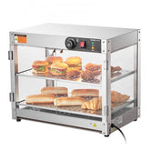 Bostome 2-tier countertop food warmer display cabinet with glass doors and stainless steel frame.