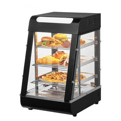 Bostome 3-tier countertop food warmer display cabinet with glass panels and adjustable temperature.