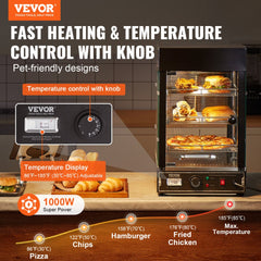 3-tier countertop food warmer display cabinet with tempered glass and adjustable temperature control.