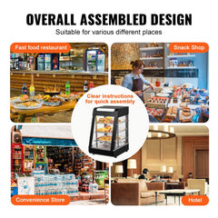 Three-tier countertop food warmer display cabinet with glass panels and adjustable temperature control.